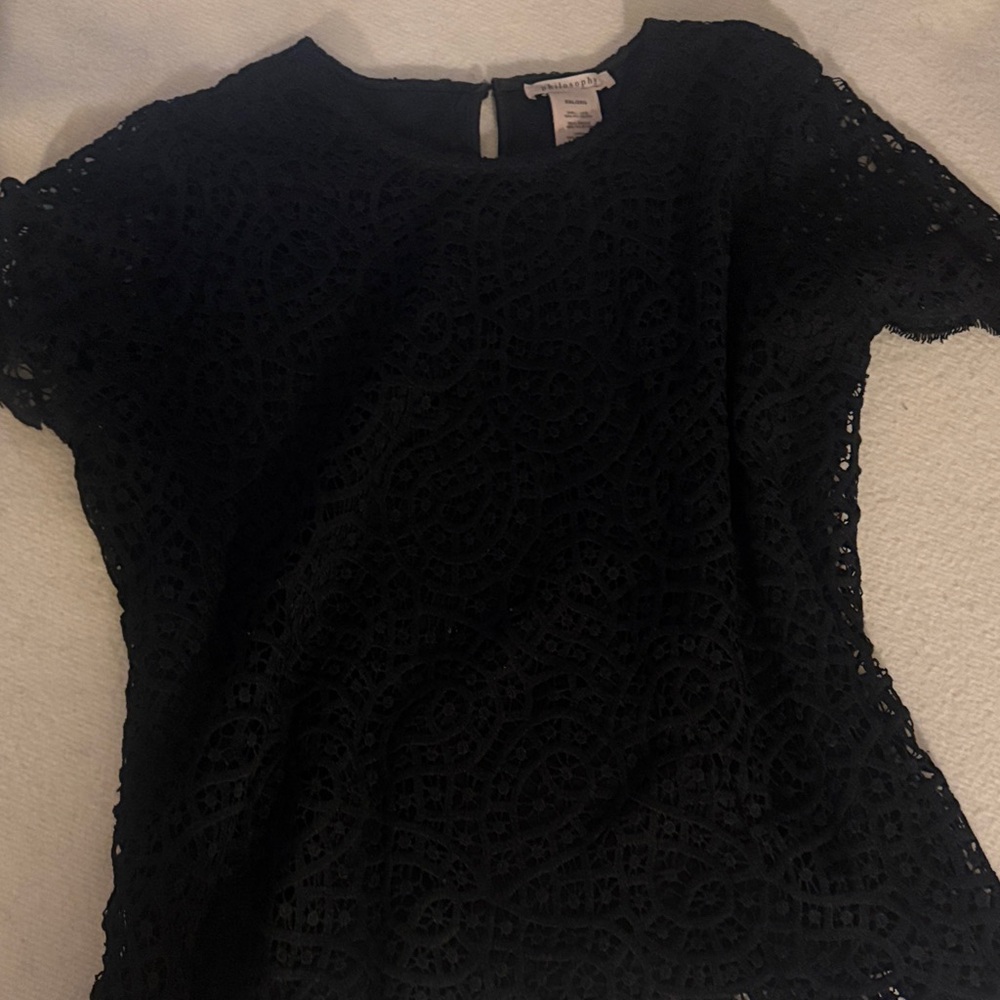 Philosophy Black Lace Short Sleeve Blouse